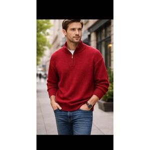 CHAPS Men Red Knit Quarter Zip Sweater Pullover XL